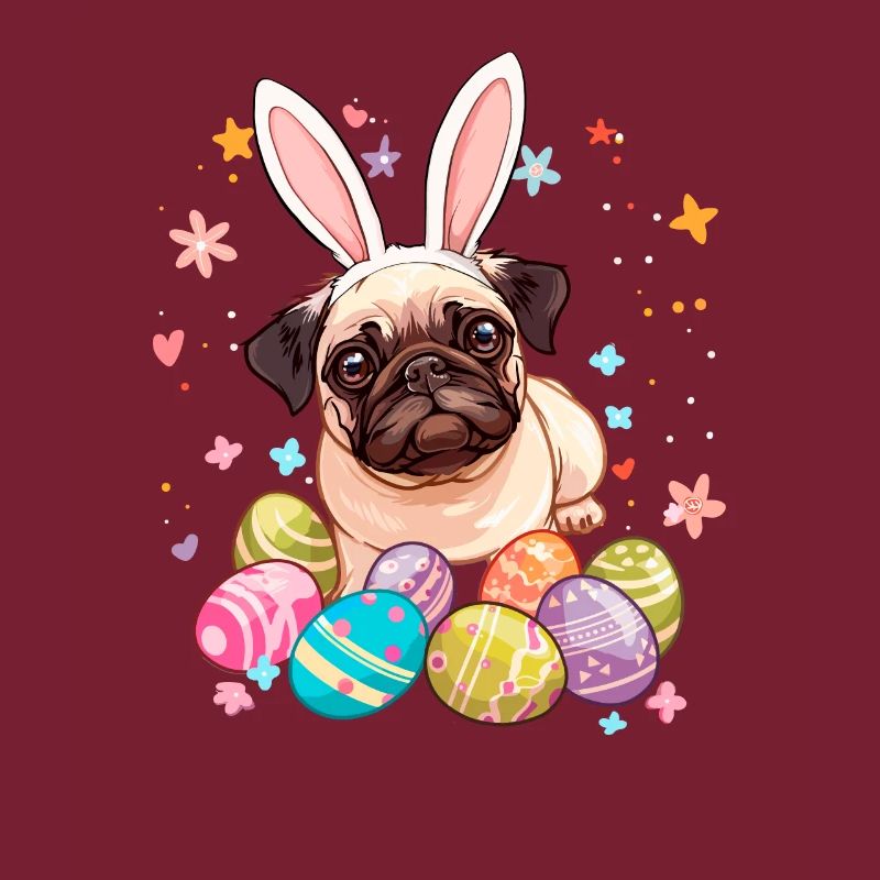 Pug easter eggs Hunting easter day