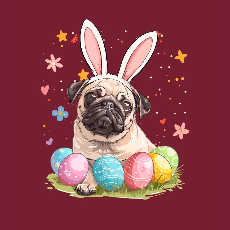 Pug easter eggs Hunting easter day
