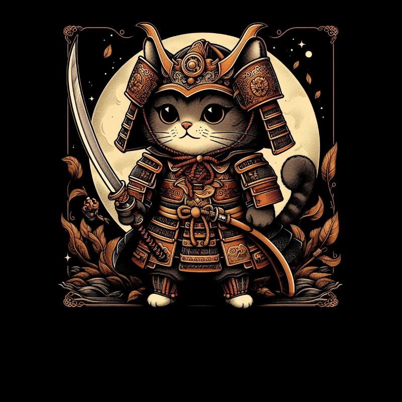Japanese Samurai Cat Warrior Retro Ninja