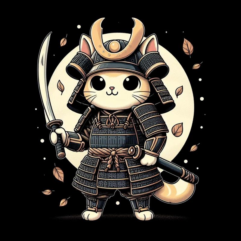 Japanese Samurai Cat Warrior Retro Ninja