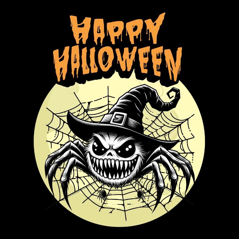 Happy Halloween Spider Spider Web Witch Witch Hat