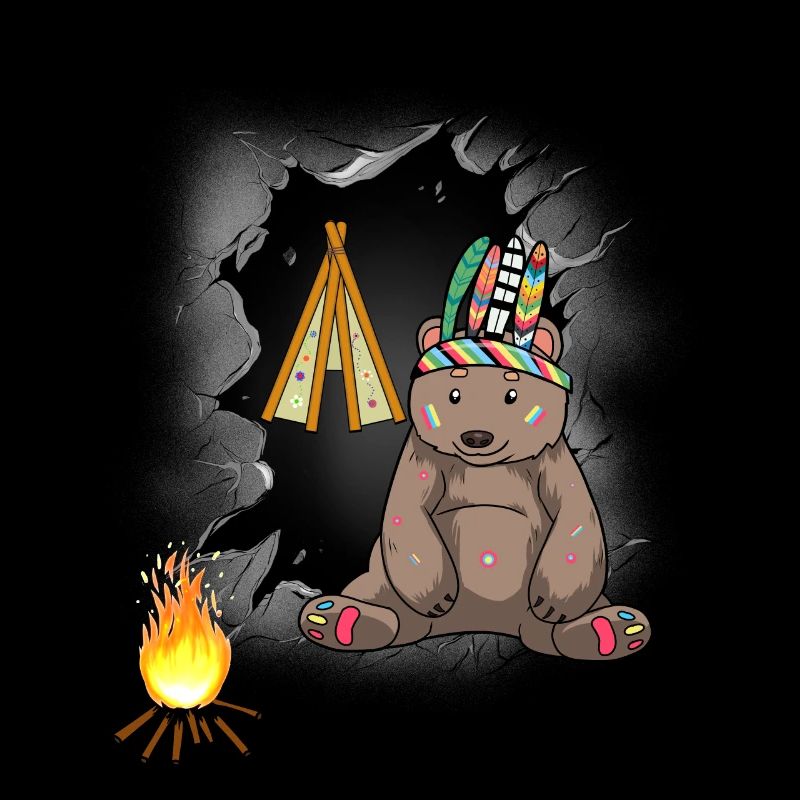 Chaman Ours Tipi Feu de camp Far West