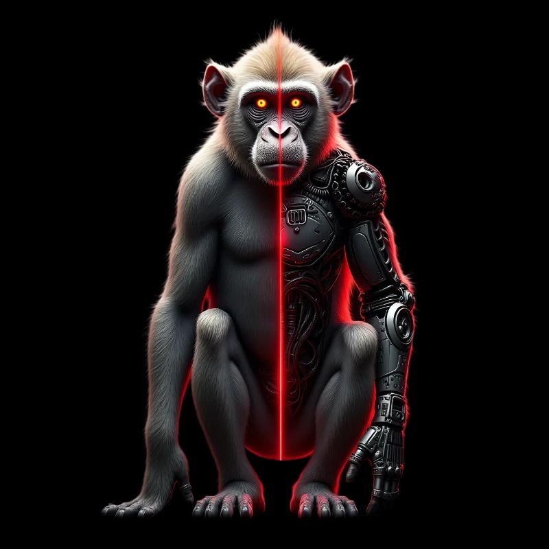 Lustiger Roboter Kunst Affe Cyborg Tier AI Monkey