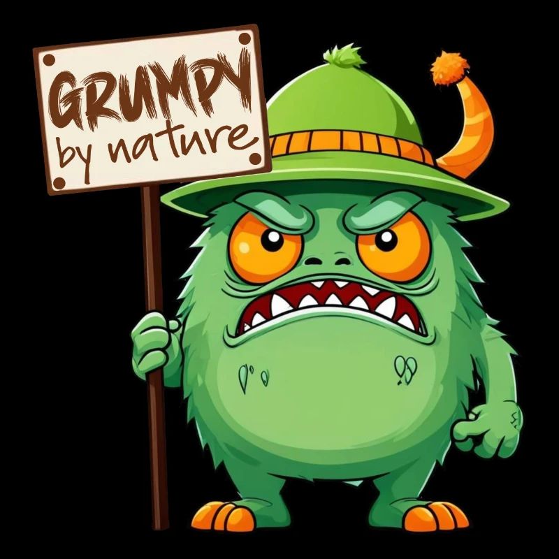 Funny monster grumpy grumpy bad-tempered