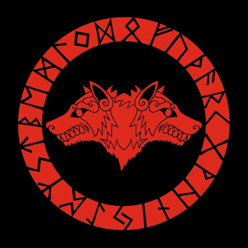 Red Viking Wolf with Two Heads