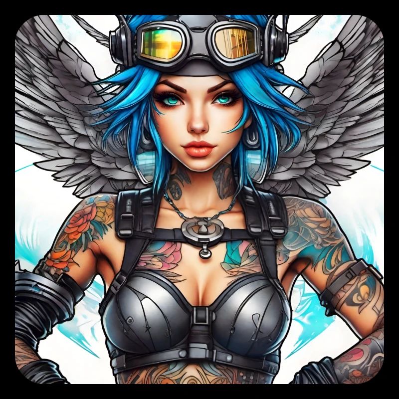 Cooler Cyberpunk Engel mit Kopfhörer