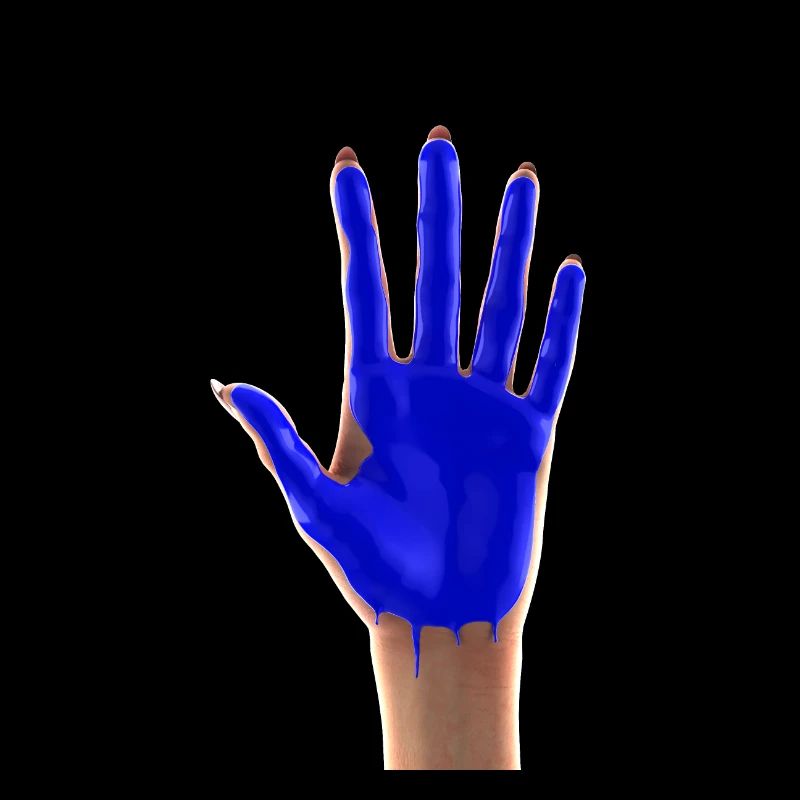 Main dans la peinture bleue