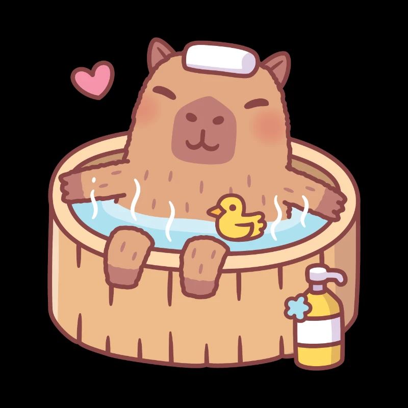 Mignon Capybara et Ducky se relaxant dans un bain chaud