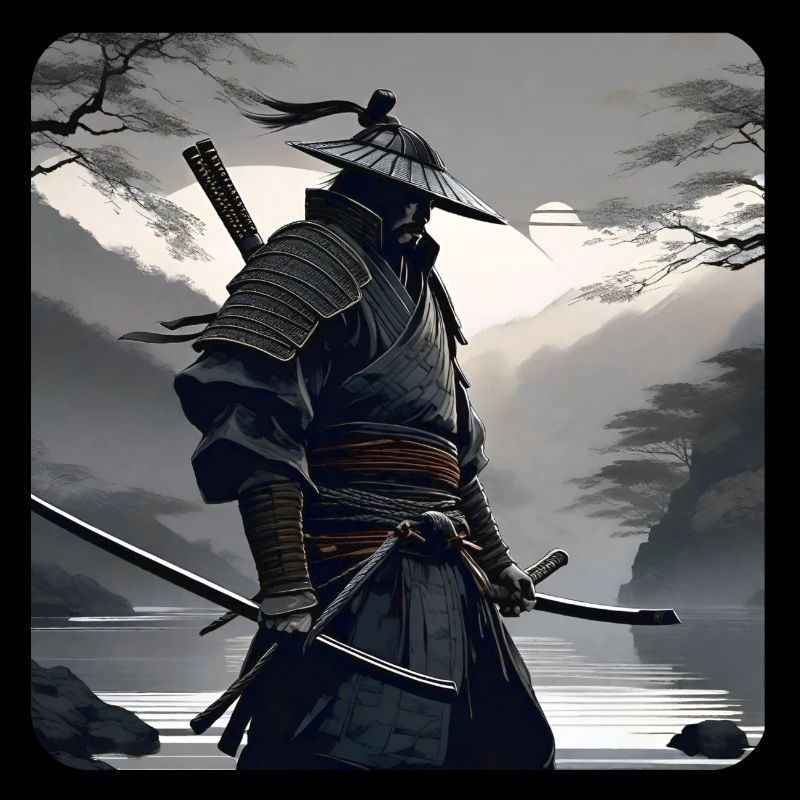 Lone Samurai Warrior Black White Asia Kendo