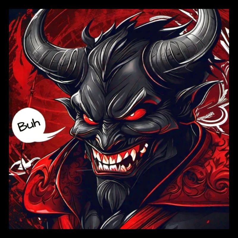 Evil grinning horror devil says boo