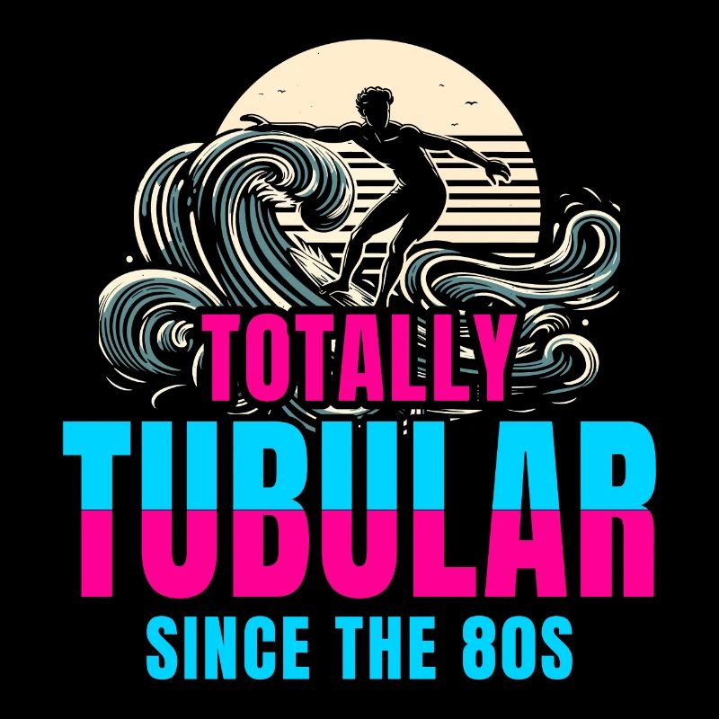 Retro Surfer Riding 80s Wave Totally Tubular