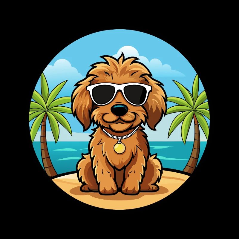 Cockapoo Dog Breed Cartoon Sunglasses Beach