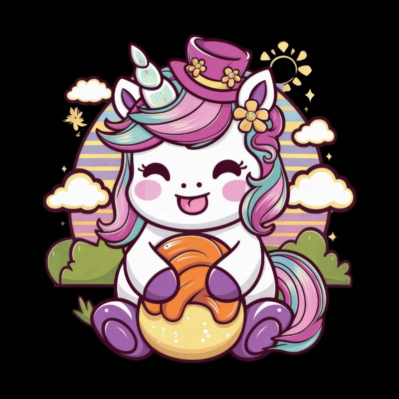 Kawaii Einhorn mit leckerem Essen