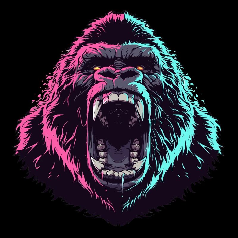 Furious gorilla head in pop art style