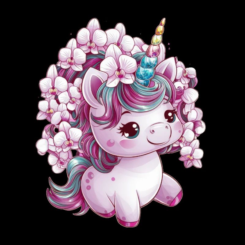 Cute Unicorn with Orchids
