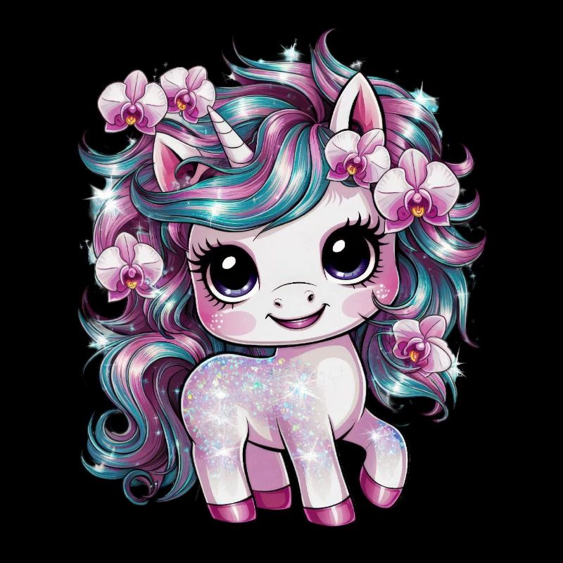 Cute Unicorn with Orchids