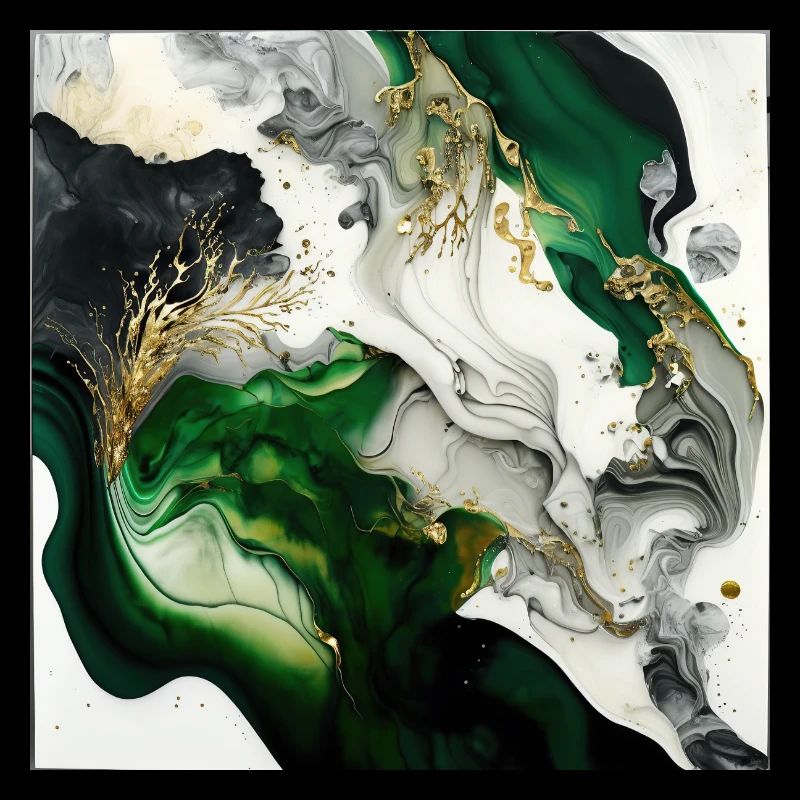 Forest Green And Gold Paint Swirl Pattern