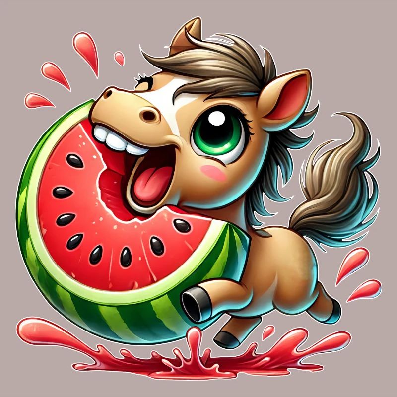 Cheval avec pastèque fruité look estival