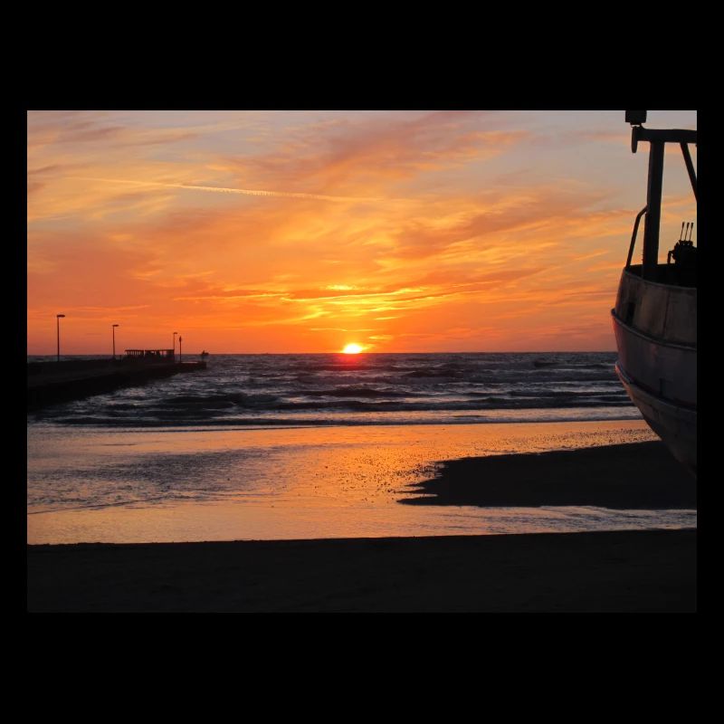 Coucher de soleil, bateau, mer, sable