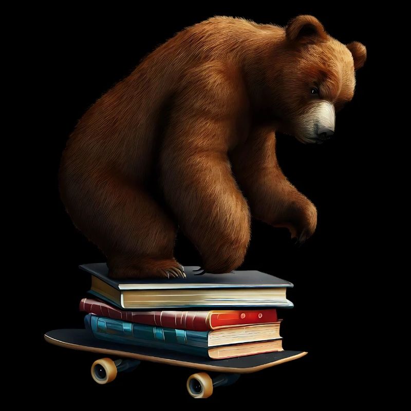 Reading bear on a skateboard