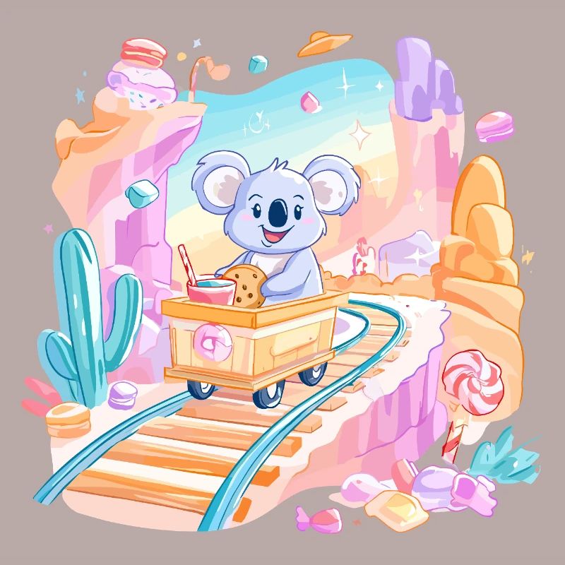 Koala on candy train