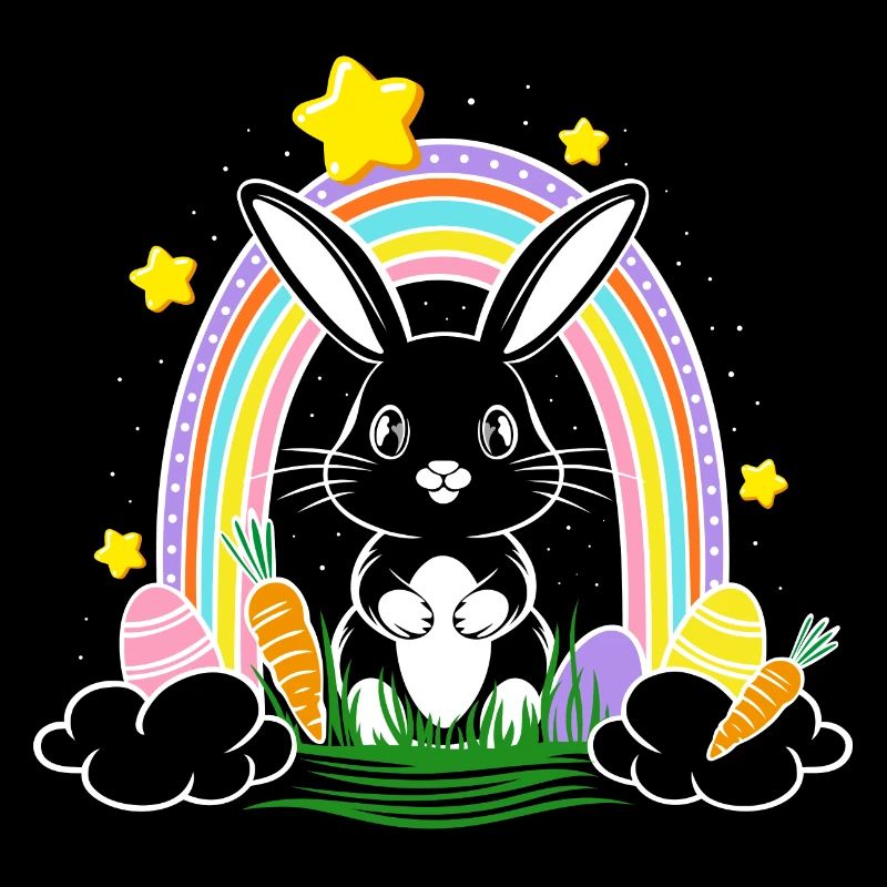 Easter Bunny Bunny with Rainbow and Easter Eggs