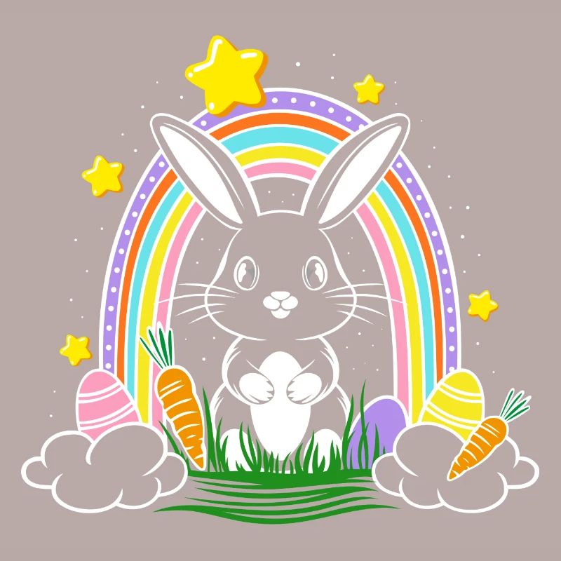 Easter Bunny Bunny with Rainbow and Easter Eggs