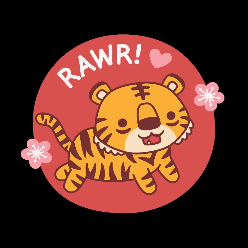 Süßer kleiner Tiger wird roher mit Sakura-Blumen