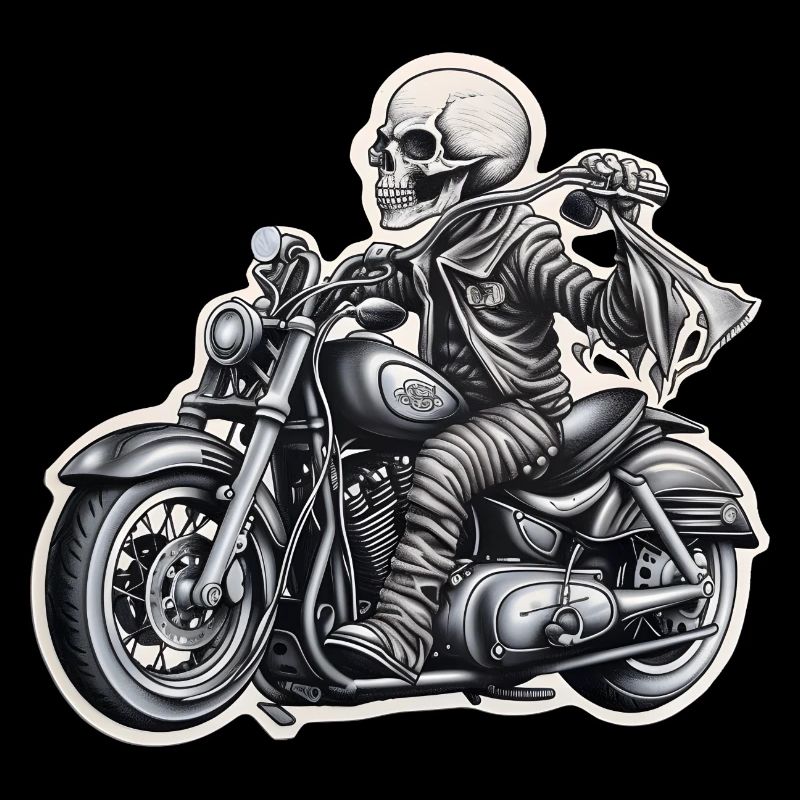 Skeleton on motorcycle