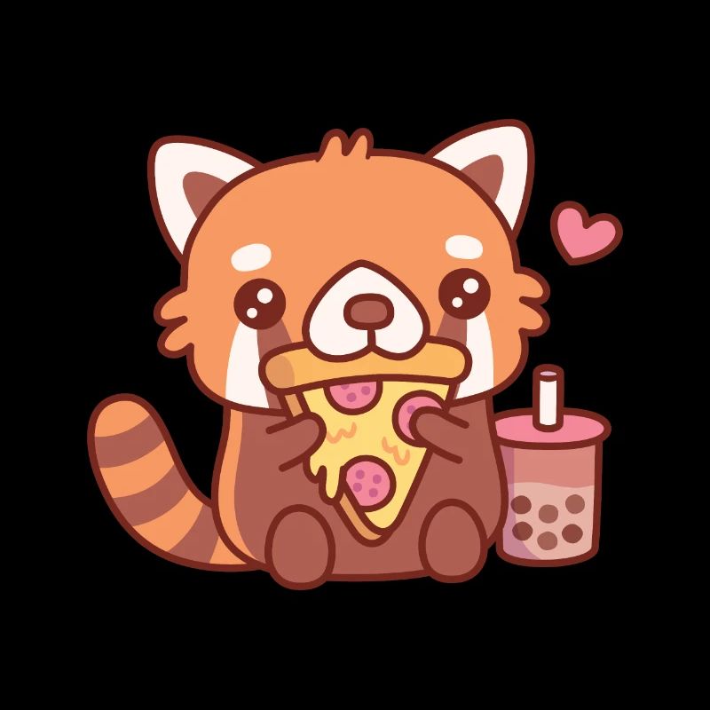 Mignon petit panda roux mangeant une pizza