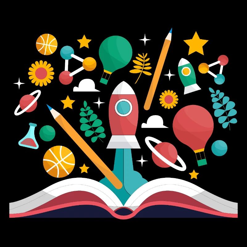 Open Book with School Objects, Learning and Educat