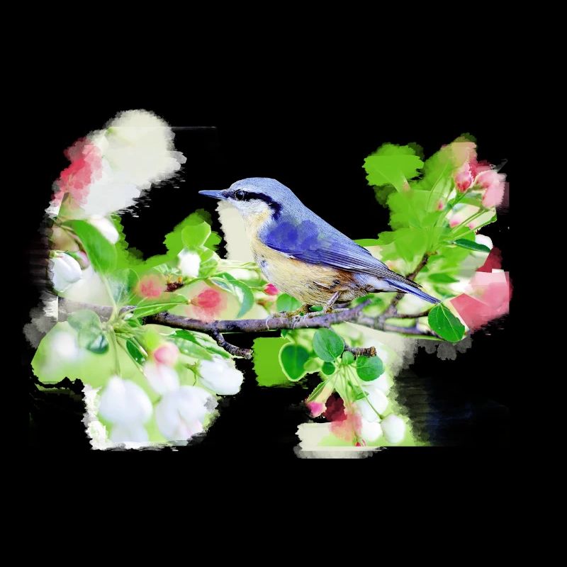 kohlmeise,vogel,blumen,aquarell