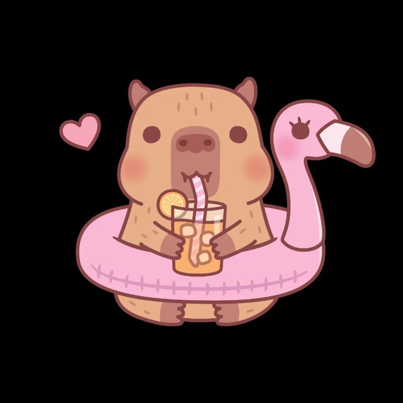 Cute Capybara In Pink Flamingo Pool Float