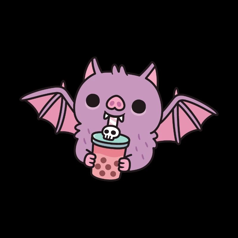 Cute Vampire Bat Drinking Bubble Tea
