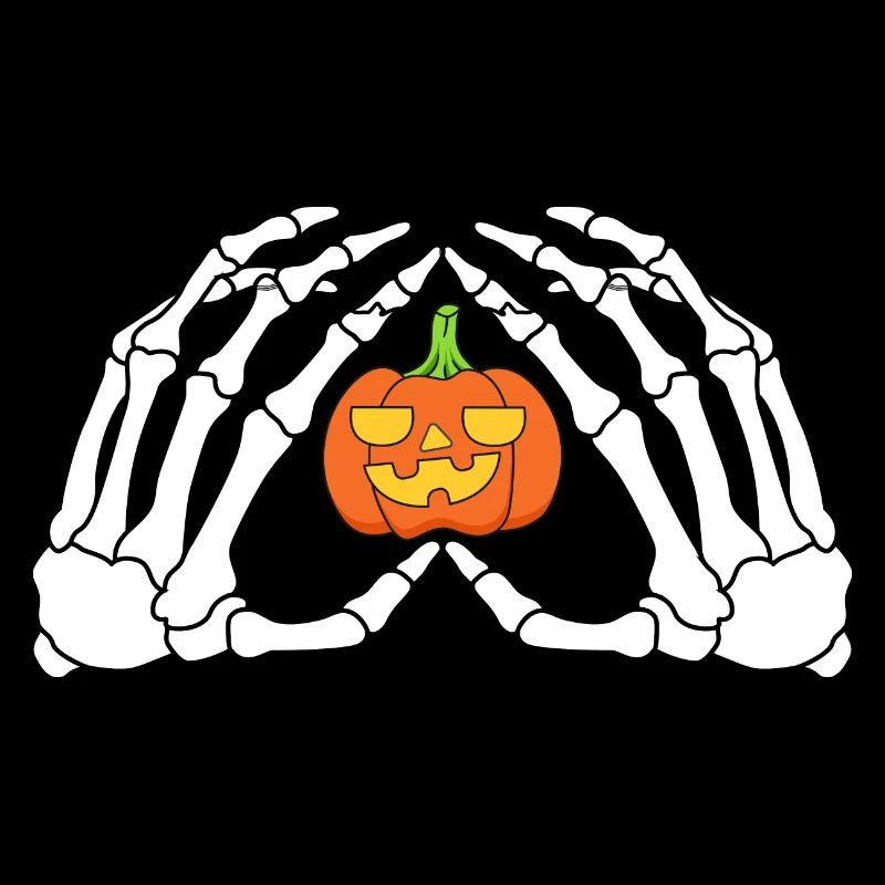 Les mains d’un squelette avec la citrouille Halloween