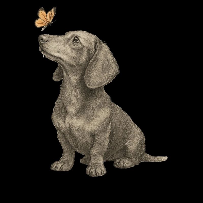 Teckel avec illustration vintage papillon