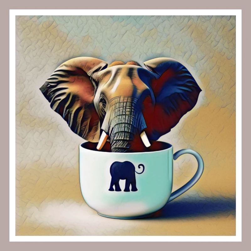 Elephant drinking a coffee