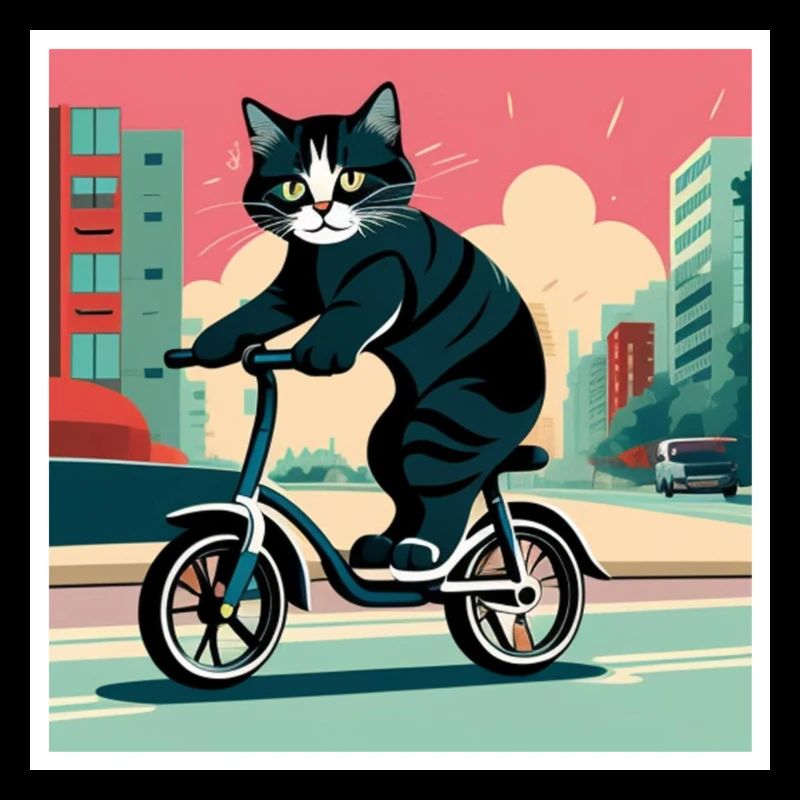 Chat faisant de la trottinette dans la rue
