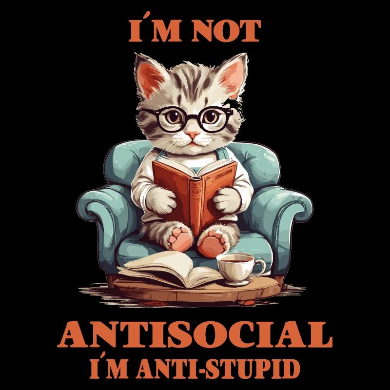 Clever cat with reading glasses