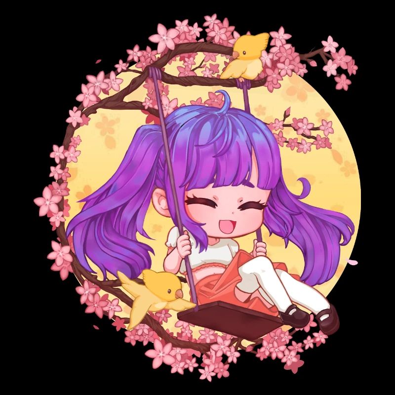 Chibi-Mädchen auf der Schaukel