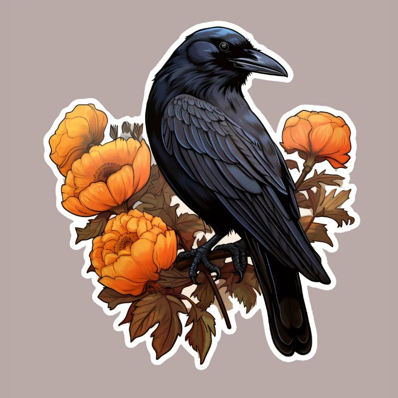 Corbeau sur fleur buisson Halloween automne