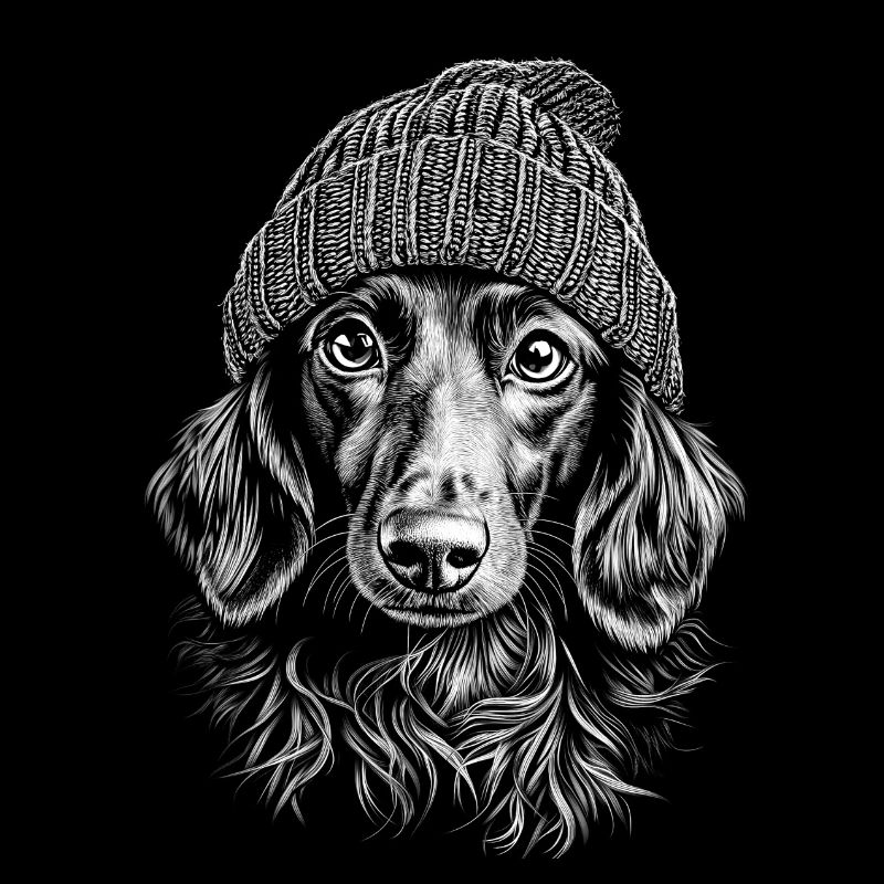 Teckel à poil long Chapeau à pompon Chien Chien Teckel Teckel