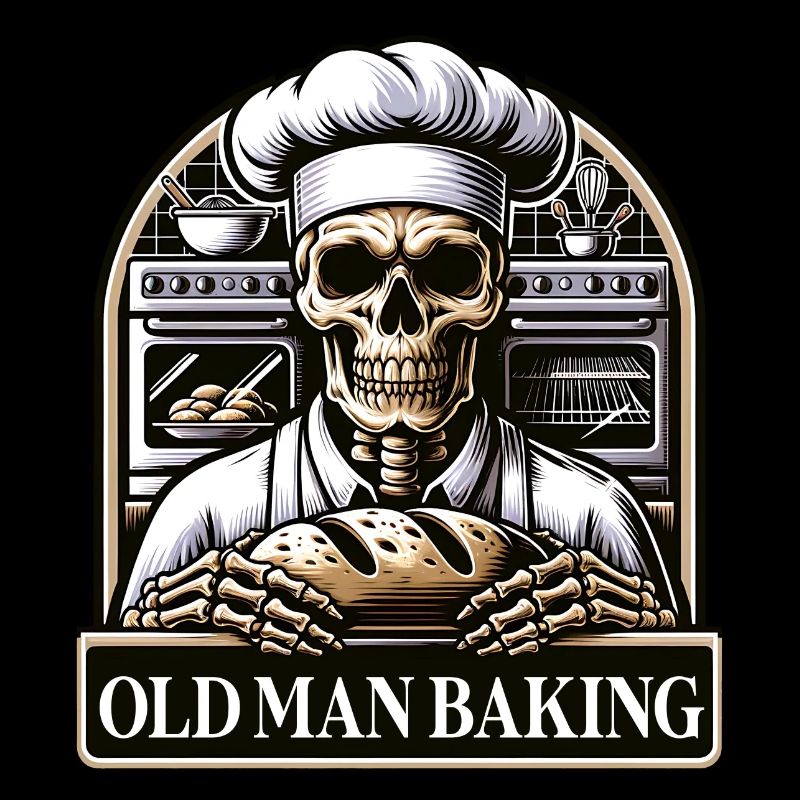 Old Man Baking Skull mit Bäckermütze mit Brot