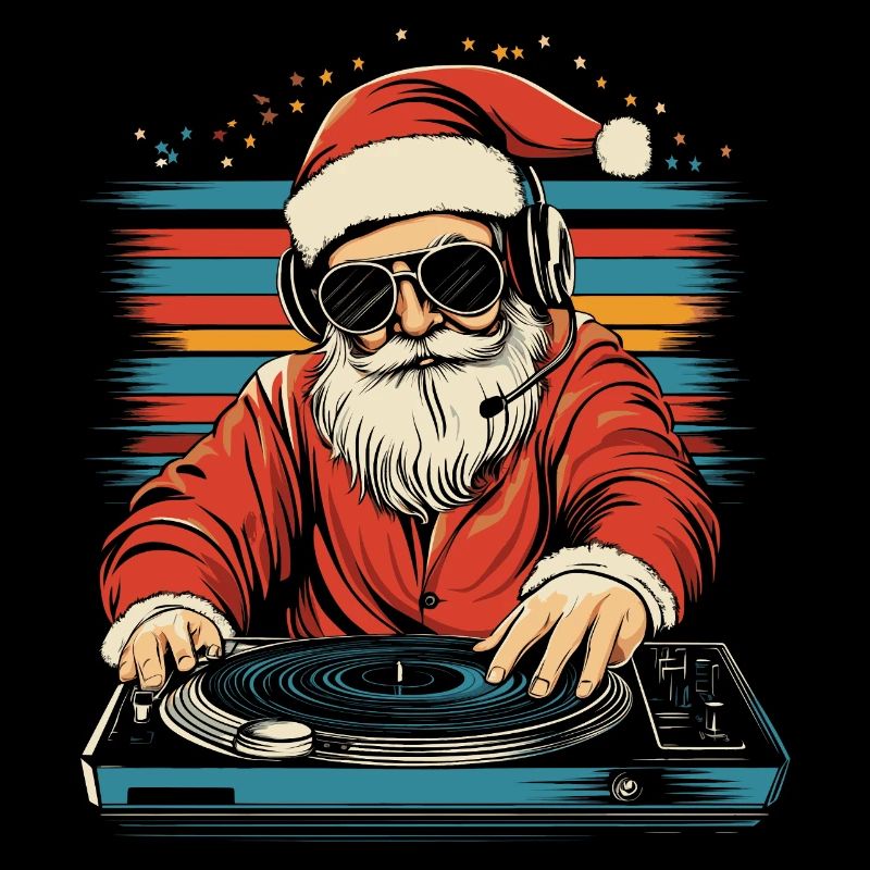 Weihnachtsmann mit Sonnenbrille am Turntable