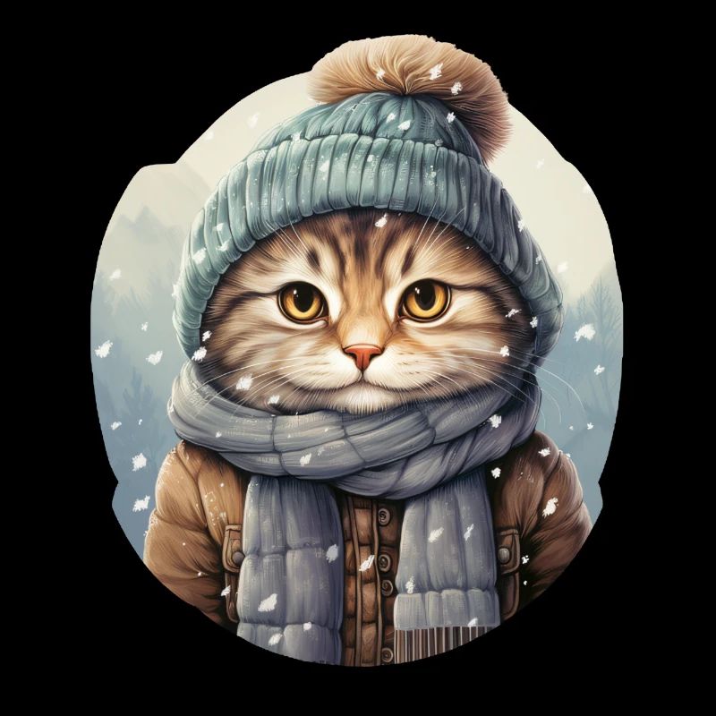 Chat en hiver avec chapeau, écharpe et veste