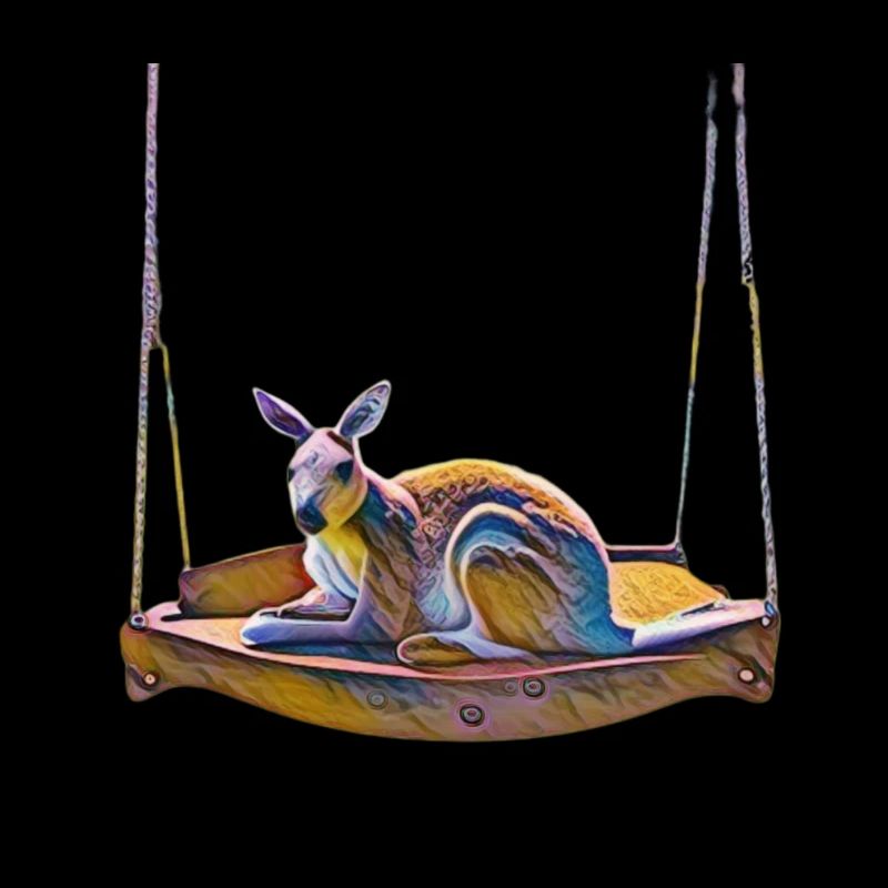 Kangaroo sits in the hammock