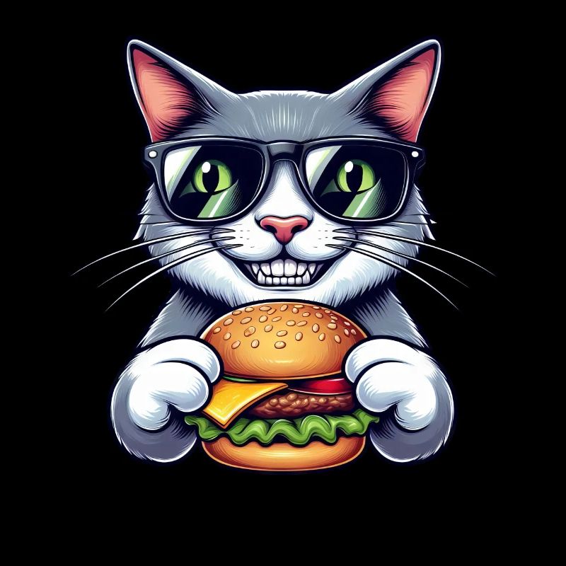 Cool Nerd Cat with Hamburger Kater Cheeseburger