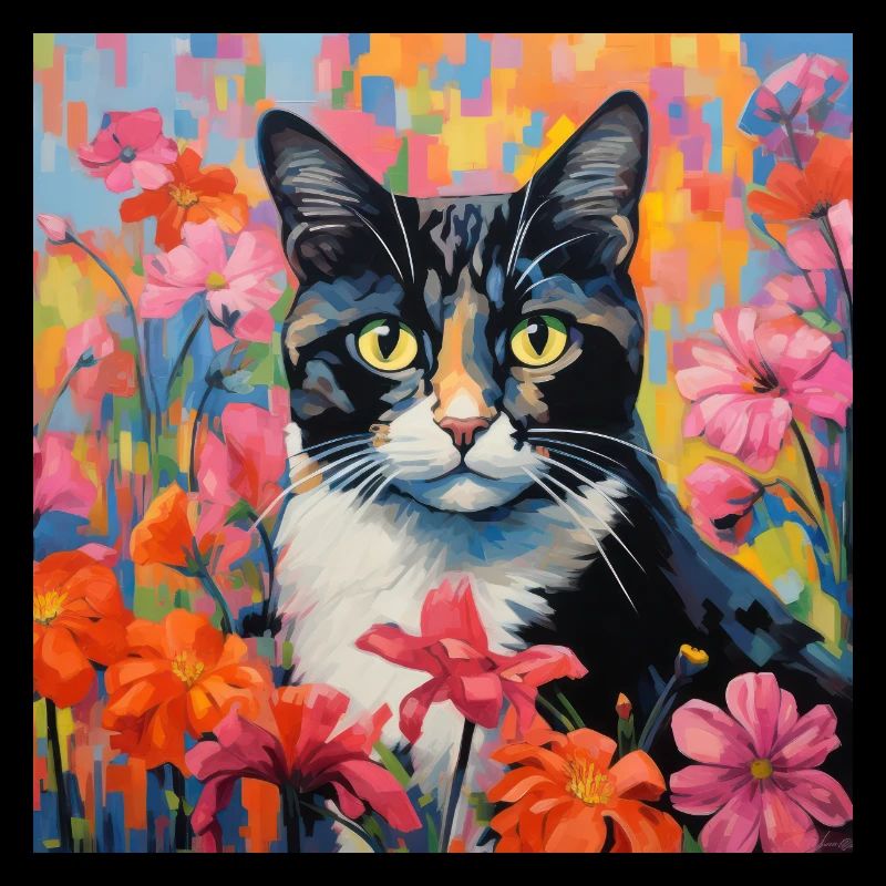 chat, motif de chat, fleurs, cadeau, idée cadeau
