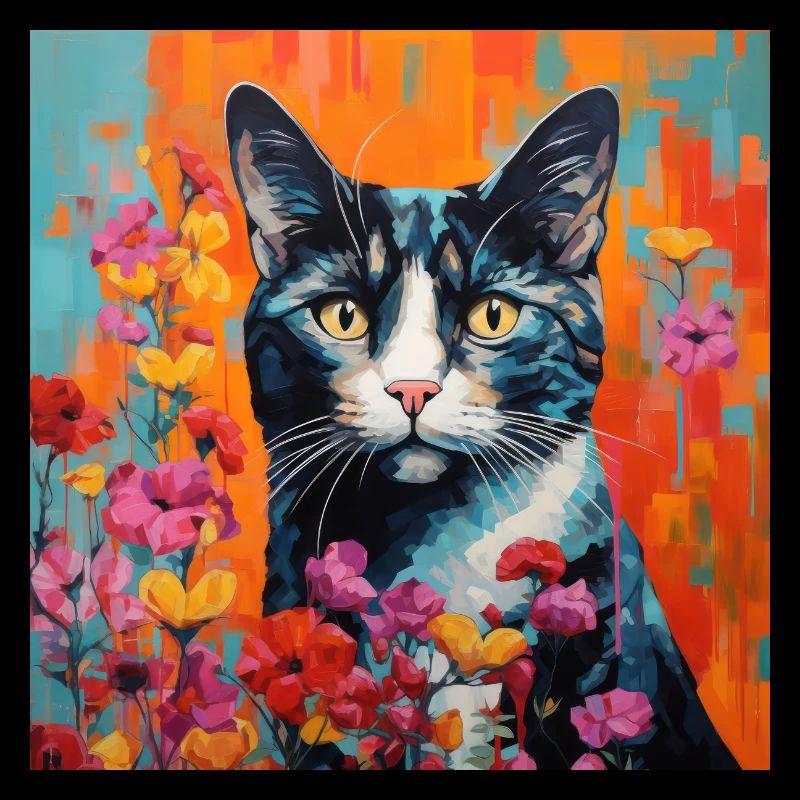 chat, motif de chat, fleurs, cadeau, idée cadeau