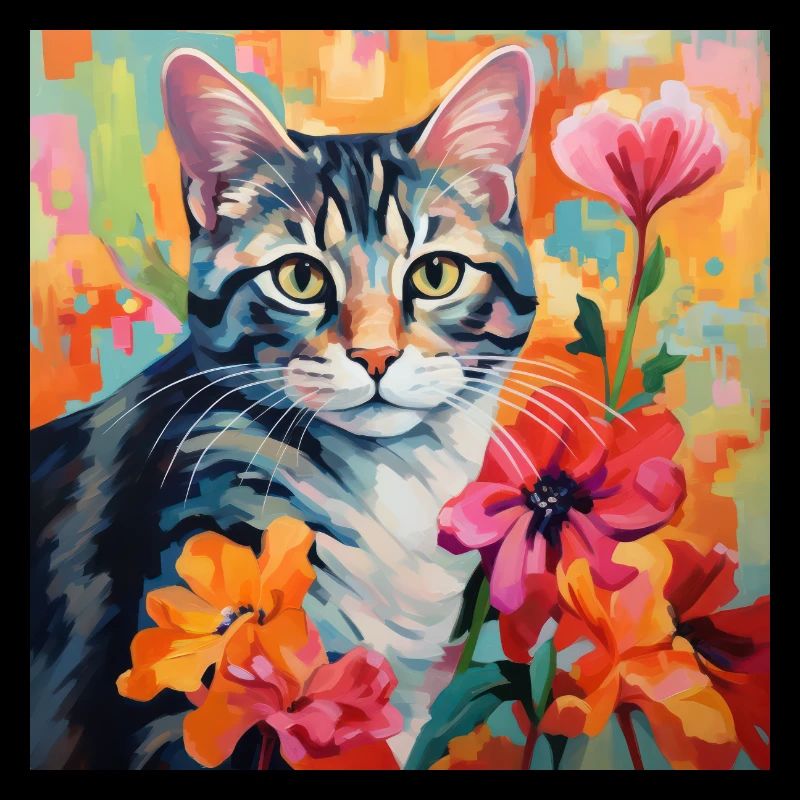 chat, motif de chat, fleurs, cadeau, idée cadeau